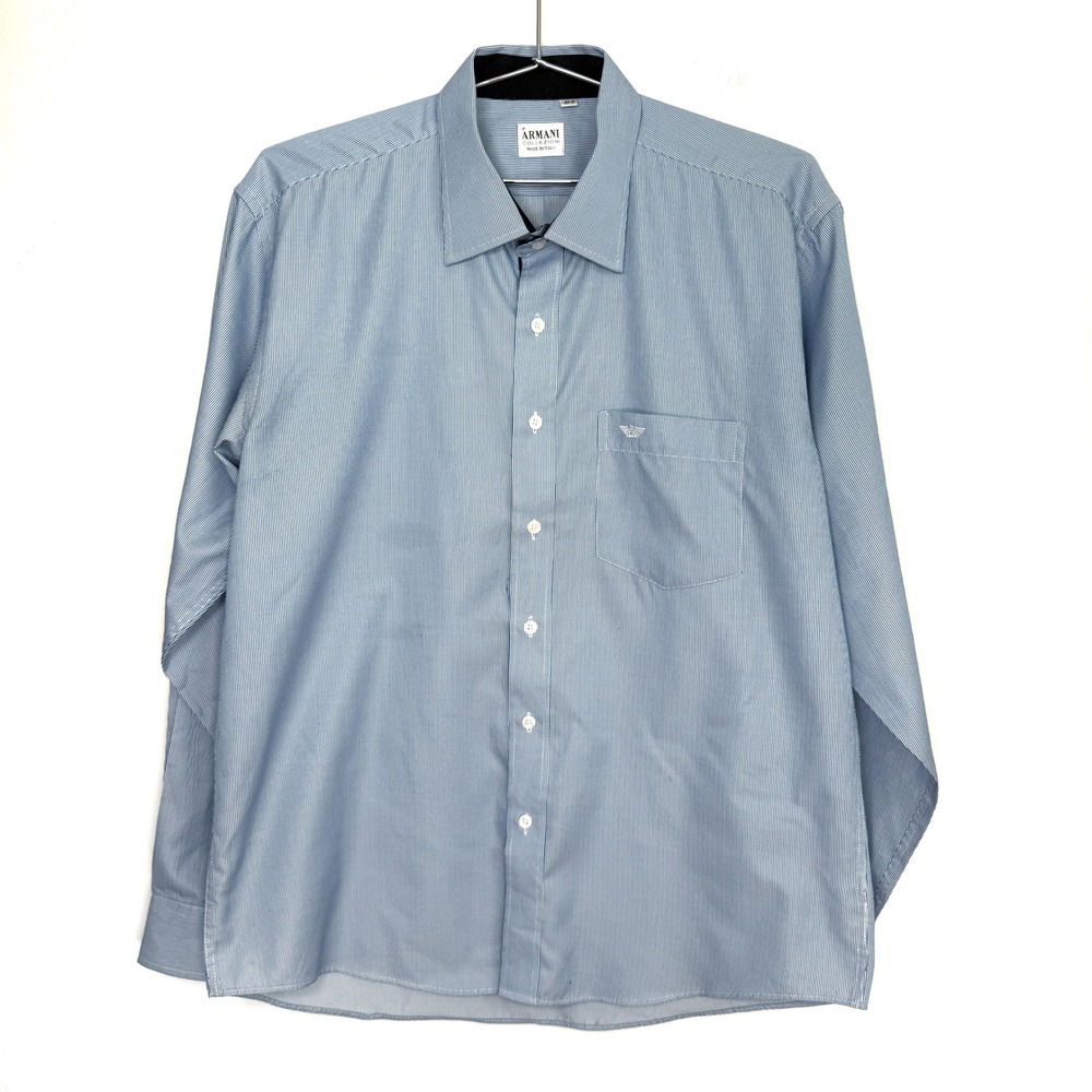 Armani Collezioni Men Striped Dress Shirt Blue White Italy‎ Size 42 17